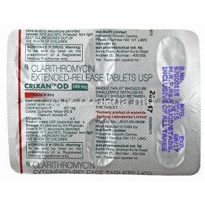 Crixan OD, Clarithromycin tablets back