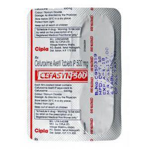 Cefasyn, Cefuroxime 500mg tablets back