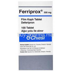 Ferriprox, Deferiprone 500mg 100tabs, Chiesi, Apotex, box presentation