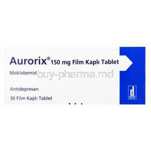 Aurorix, Moclobemide, 150mg 30 tabs, box front presentation