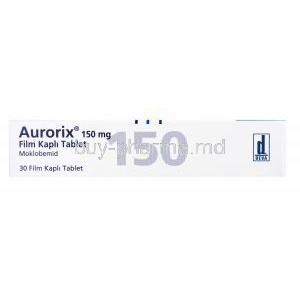 Aurorix, Moclobemide, 150mg 30 tabs, box side presentation, Deva