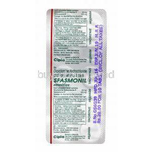 Spasmonil, Dicyclomine and Paracetamol tablets back