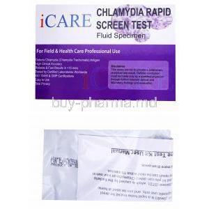 iCare Chlamydia Rapid Screen Test Kit,Fluid Specimen, Box front presentation with test kit package and user manual