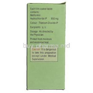 Glycomet-850, Metformin Hydrochloride, 850 mg, Box description