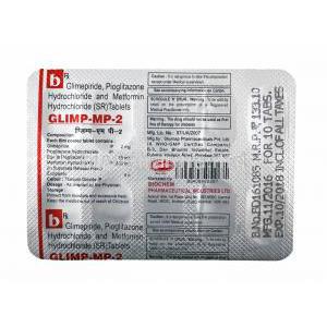 GLIMP MP, Glimepiride, Metformin and Pioglitazone tablets back