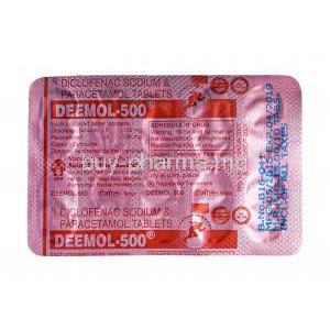 Deemol, Diclofenac and Paracetamol tablets back