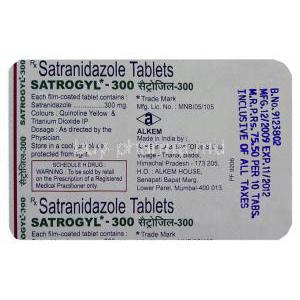 Satrogyl , Generic Satra,  Satranidazole 300 Mg Tablets (Alkem Laboratories)