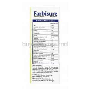 Farbisure Suspension, vitamins and minerals nutritional information