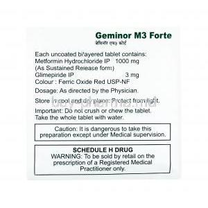 Geminor M Forte 3mg, Glimepiride and Metformin dosage