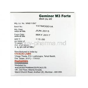 Geminor M Forte 3mg, Glimepiride and Metformin manufacturer