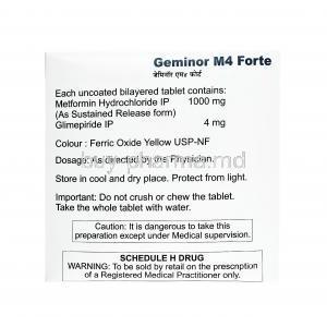 Geminor M Forte 4mg, Glimepiride and Metformin doasge