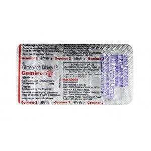 Geminor, Glimepiride 2mg tablets back