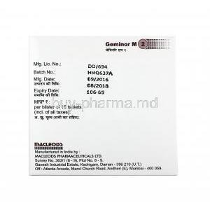 Geminor M 2mg, Glimepiride and Metformin manufacturer