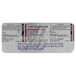 Generic Paramax, Paracetamol/ Metoclopramide Packaging