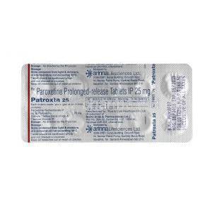 Patroxta, Paroxetine 25mg tablets back