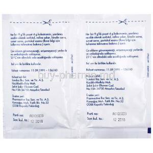 Kolestran, Cholestyramine ( Colestyramine /Kolestramin ) Sachets, Sachets back presentation with information,4g, Sandoz a Novartis Company