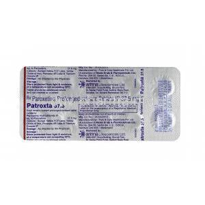Patroxta, Paroxetine 37.5mg tablets back