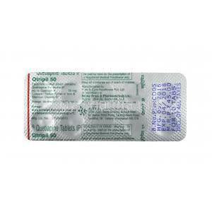 Qtripil, Quetiapine 50mg tablets back