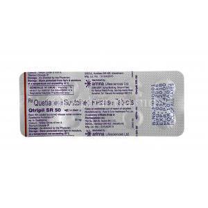 Qtripil, Quetiapine 50mg (SR) tablets back