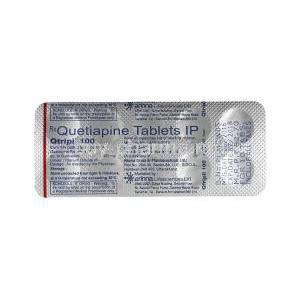 Qtripil, Quetiapine 100mg tablets back