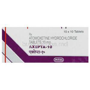 Axepta, Generic Strattera, Atomoxetine 10 mg (Intas) Box