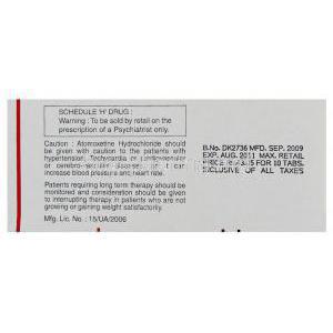 Axepta, Generic Strattera, Atomoxetine 10 mg (Intas) box warning