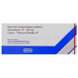 Aceclofenac Tablet box composition