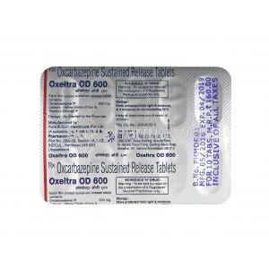 Oxeltra OD, Oxcarbazepine 600mg (SR) tablets back