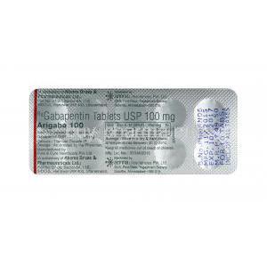 Arigaba, Gabapentin 100mg tablets back