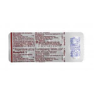 Rospitril, Risperidone 1mg tablets back