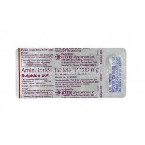 Sulpidon, Amisulpride 200mg tablets back