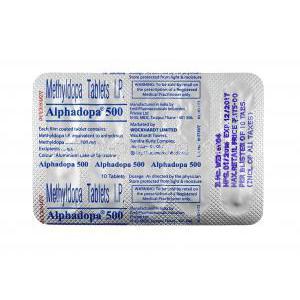 Alphadopa, Methyldopa tablets back