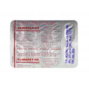 Glimaday HS, Glimepiride and Metformin tablets back