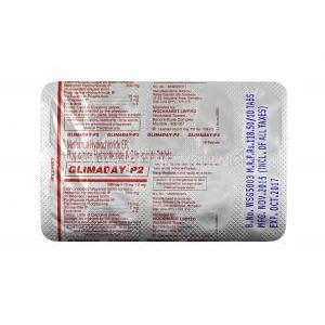 Glimaday P2, limepiride, Metformin and Pioglitazone tablets back