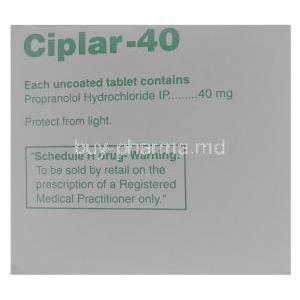 Generic  Inderal, Ciplar  Propranolol tablets composition