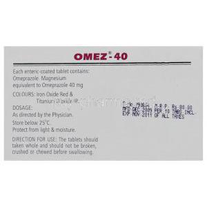 Omez, Generic  Prilosec, Omeprazole 40 mg Tablet composition