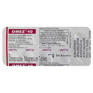 Omez, Generic  Prilosec, Omeprazole 40 mg packaging information