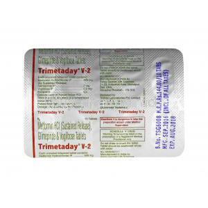 Trimetaday V, Glimepiride and Metformin 2mg tablets back