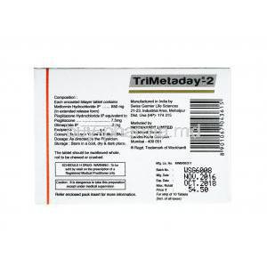 Trimetaday, Glimepiride, Metforminand Pioglitazone 2mg manufacturer