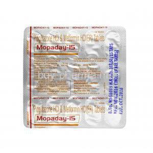 Mopaday, Pioglitazone and Metformin tablets back