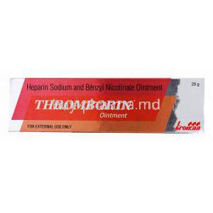 Heparin Gel/ Ointment, Thromborn ointment, Heparin Sodium and Benzyl Nicotinate Ointment, 20g, box front presentation