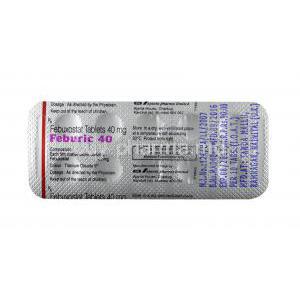 Feburic, Febuxostat 40mg tablets back