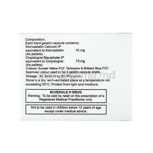 Atorfit CV, Atorvastatinand Clopidogrel 10mg dosage