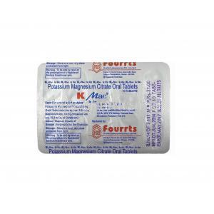 K Mac, Potassium Magnesium citrate tablets back