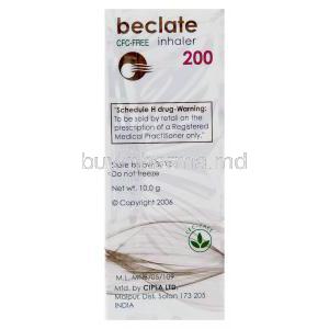 Generic  Qvar  /Beclovent, Beclomethasone  Inhalar 200 mcg 200 mdi Cipla manufacturer info