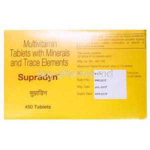 Supradyn, Multivitamin Tablets with Minerals and Trace Elements, 450 Tablets, Bayer, Abbott Healthcare , box back presentation