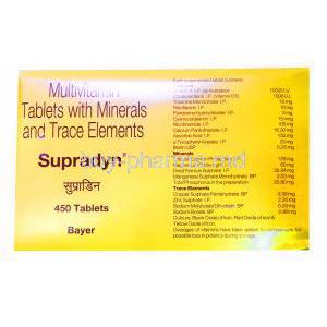 Supradyn, Multivitamin Tablets with Minerals and Trace Elements, 450 Tablets, Bayer, Abbott Healthcare, product content list