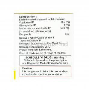 Volga Trio, Glimepiride, Metformin and Voglibose 1mg dosage