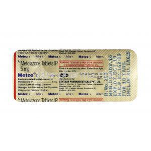 Metoz, Metolazone 5mg tablets back