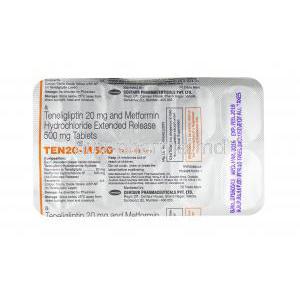 Ten M, Metformin and Teneligliptin tablets back
